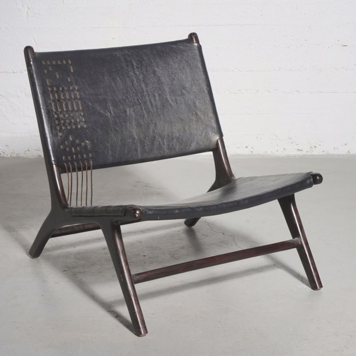 Supergreens Καρέκλα Lounge Δερμάτινη Teak Μαύρη 81x65x72cm 9900-1 Supergreens Karekla Lounge Dermatini Teak Mavri 81x65x72cm 9900-1