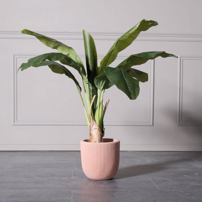 Supergreens Γλάστρα Πήλινη Στρογγυλή ''Stripe'' Σομόν Small Φ24x23cm A-8940-8 Supergreens Gastra Pilini Stronguli ''Stripe'' Somon Small F24x23cm A-8940-8