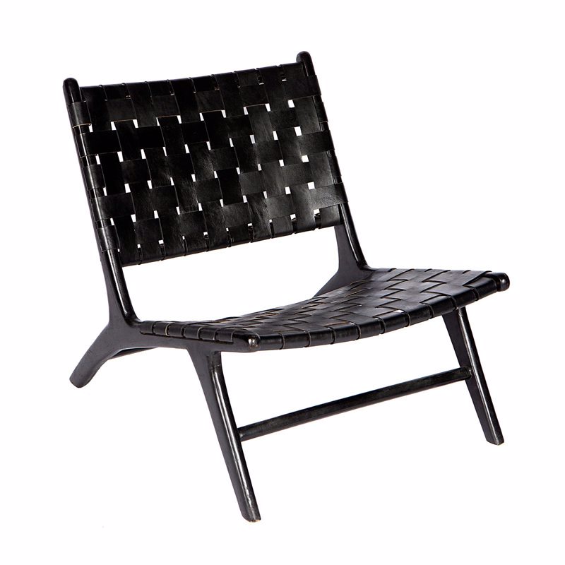 Supergreens Καρέκλα Lounge Δερμάτινη Πλεκτή Teak Μαύρη 81x65x72cm 0010-1