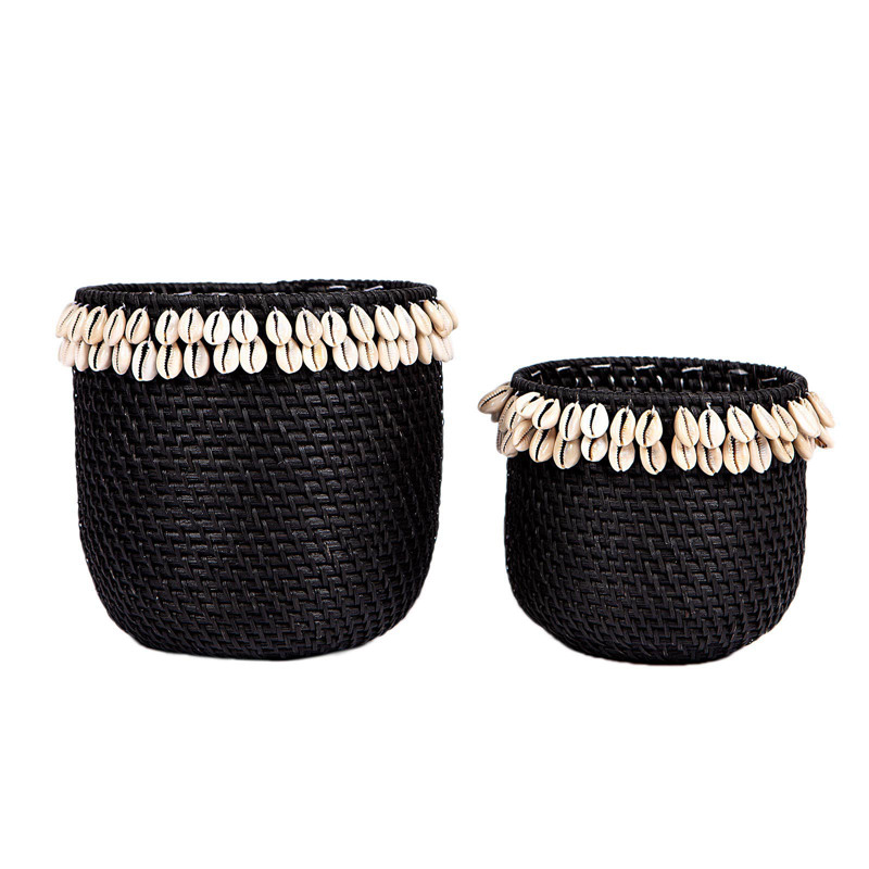 Supergreens Σετ των 2 Κασπώ Κοχύλια Ρατάν Μαύρο Φ18x16c