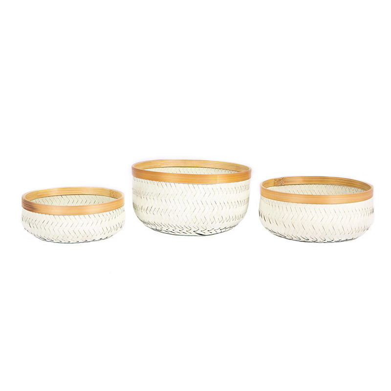 Supergreens Σετ των 3 Καλάθι Ρατάν Λευκό Φ28x13cm 3730-