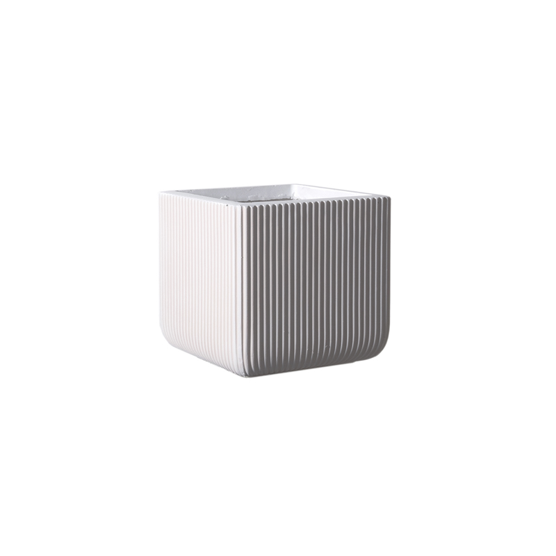 Supergreens Γλάστρα Πήλινη Τετράγωνη ''Stripe'' Λευκή Medium 31x31x28cm B-0050-8
