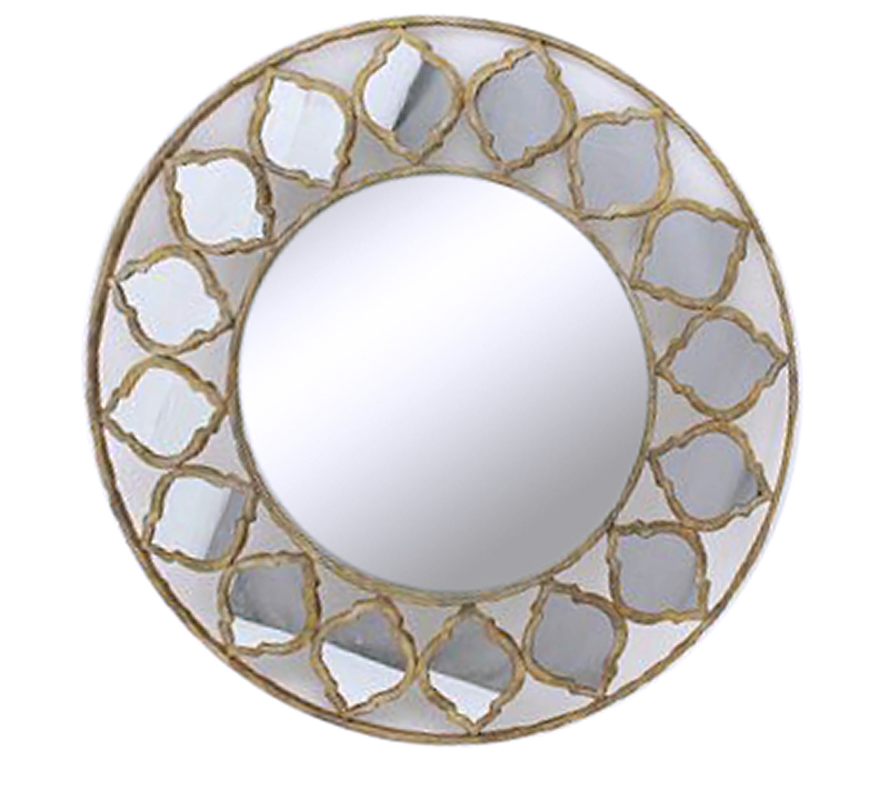 Zaros Καθρέπτης Στρογγυλός με Μεταλλική Χρυσή Κορνίζα 'Moroccan' Φ95 HT565