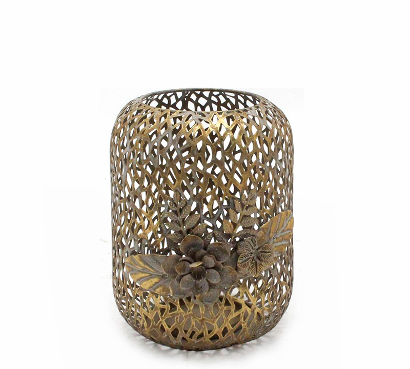 ZAROS ΦΑΝΑΡΙ ΜΕΤΑΛΛΙΚΟ ΜΕ ΓΥΑΛΙ ‘FLOWER’ ΧΡΥΣΟ 24CM HT514
