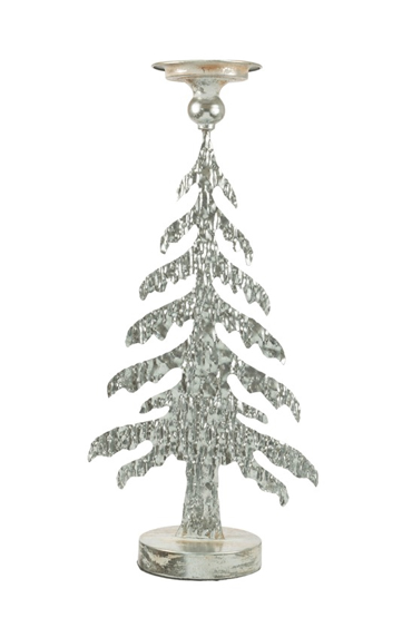 Zen Collection Χριστουγεννιάτικο Δέντρο Μεταλλικό Κηροπήγιο Ασημί 25x13x52cm 50398