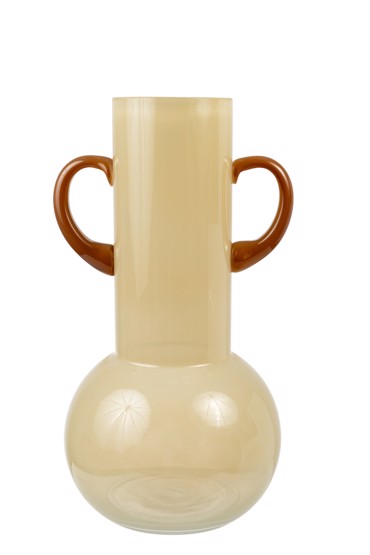 Zen Collection Βάζο Γυάλινο Φυσητό Μπεζ με Καφέ Χερούλια 16x16x30cm 53073