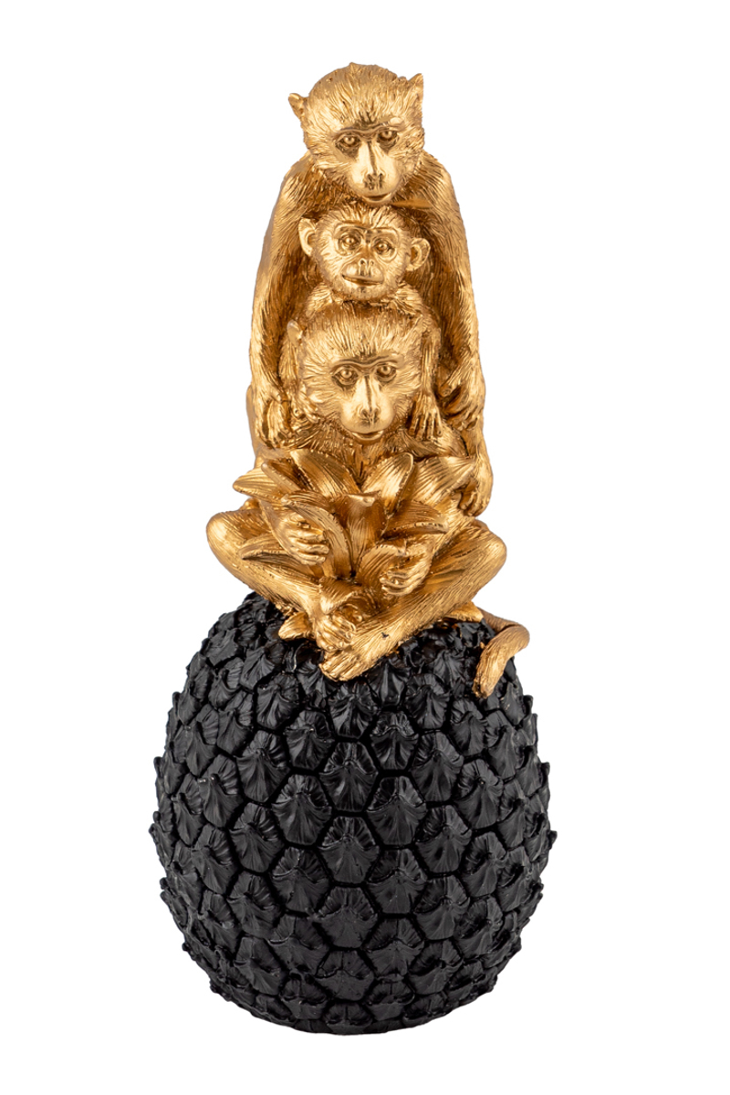 Zen Collection Μαϊμούδες Resin Χρυσές Πάνω σε Μαύρο Ανανά 22cm 47438