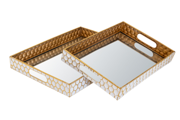 Zen Collection Σετ των 2 Δίσκοι Μεταλλικοί Χρυσοί/Λευκοί Ορθογώνιοι 40x30x5cm/35x25.1x5.1cm 48539