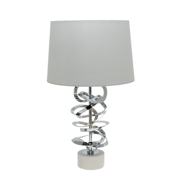 Zen Collection Πορτατίφ Μονόφωτο Μεταλλικό Ασημί σε Λευκή Μαρμάρινη Βάση Φ38x65cm 49098