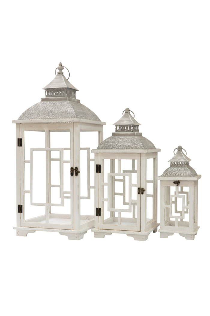 Zen Collection Set ton 3 Fanari Lefko Xulino me Ggri Metalliko Kapaki 31x31x75cm 49965