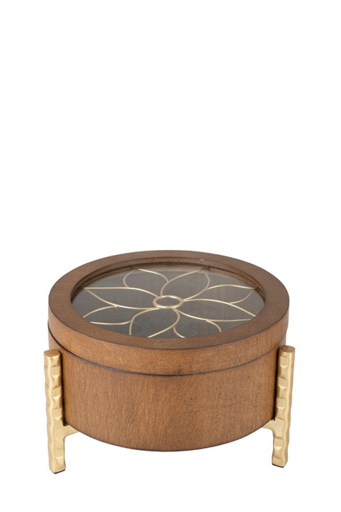 Zen Collection Diakosmitiko Kouti Xulino Kafe me Metalliko Louloudi kai Basi F20x13cm 50834